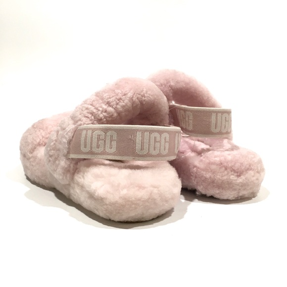 UGG Oh Yeah Fuzzy Sandal Slipper -Seashell Pink Sheepskin -Kids US 1 -NEW - Picture 2 of 7